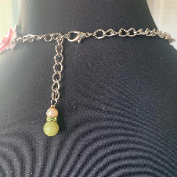 Bib Necklace flapper image glass hand sewn glass beads satin ribbon flowers - Picture 11 of 17